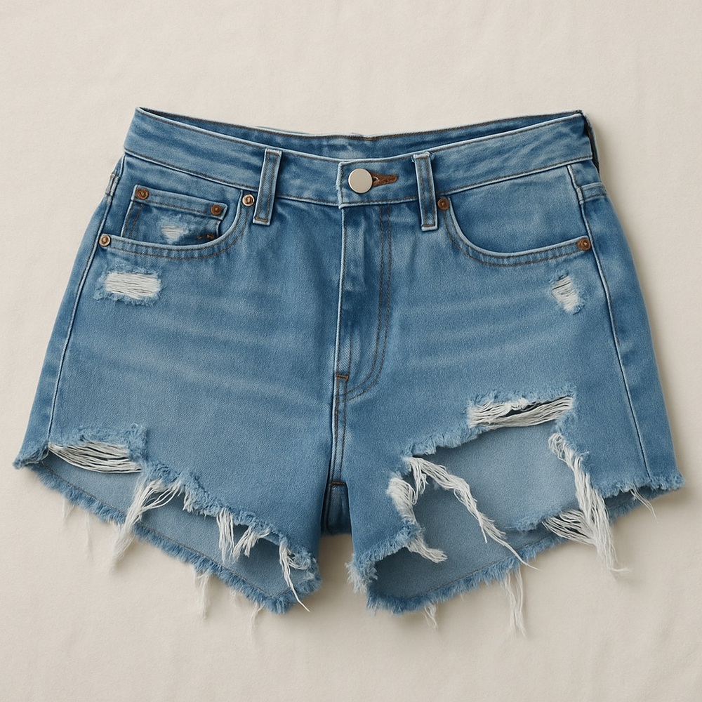 New Levi's Blue Distressed Jean Shorts with Raw Frayed Hem